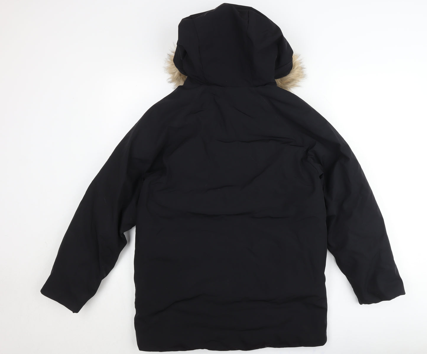 Zara Teens Black Parka Jacket with Hood Fur Trim Size 164