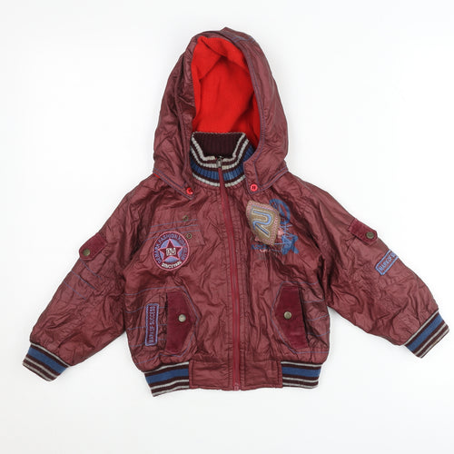 de-mark Boys Red Bomber Jacket Hooded 2 Years Lined Full Zip
