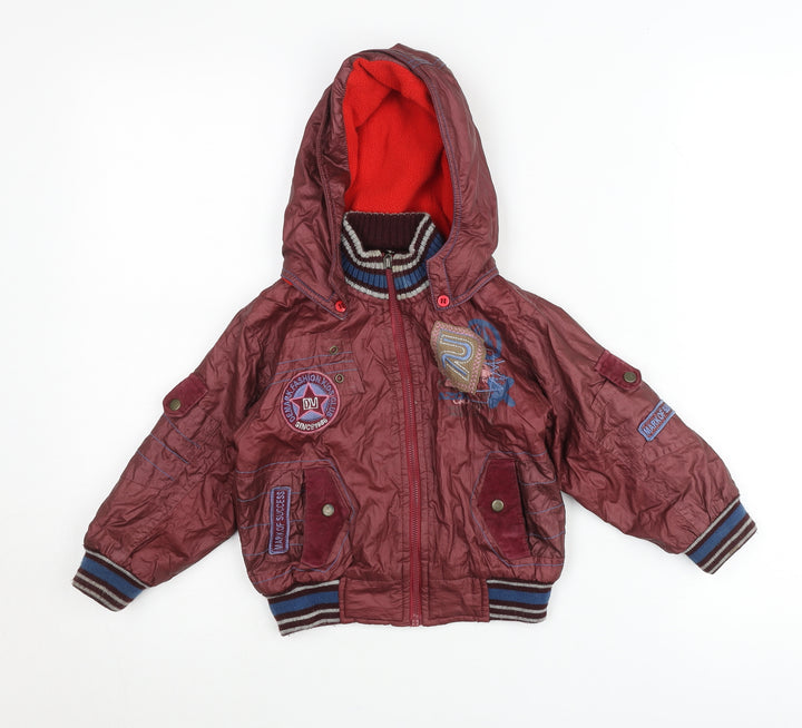de-mark Boys Red Bomber Jacket Hooded 2 Years Lined Full Zip