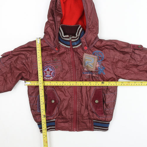 de-mark Boys Red Bomber Jacket Hooded 2 Years Lined Full Zip