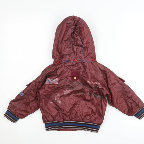 de-mark Boys Red Bomber Jacket Hooded 2 Years Lined Full Zip