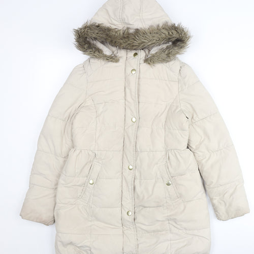 Marks and Spencer Girls Beige Puffer Coat 11-12 Years Hooded Winter Jacket