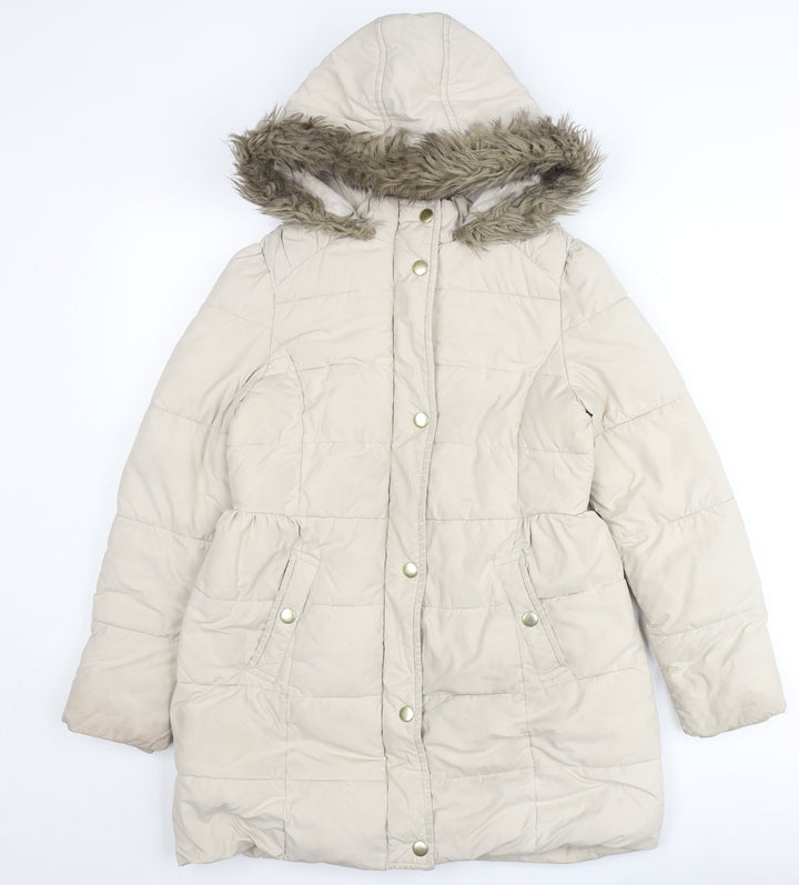 Marks and Spencer Girls Beige Puffer Coat 11-12 Years Hooded Winter Jacket