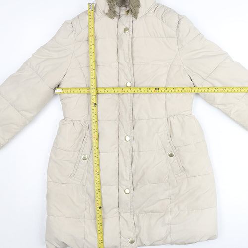 Marks and Spencer Girls Beige Puffer Coat 11-12 Years Hooded Winter Jacket