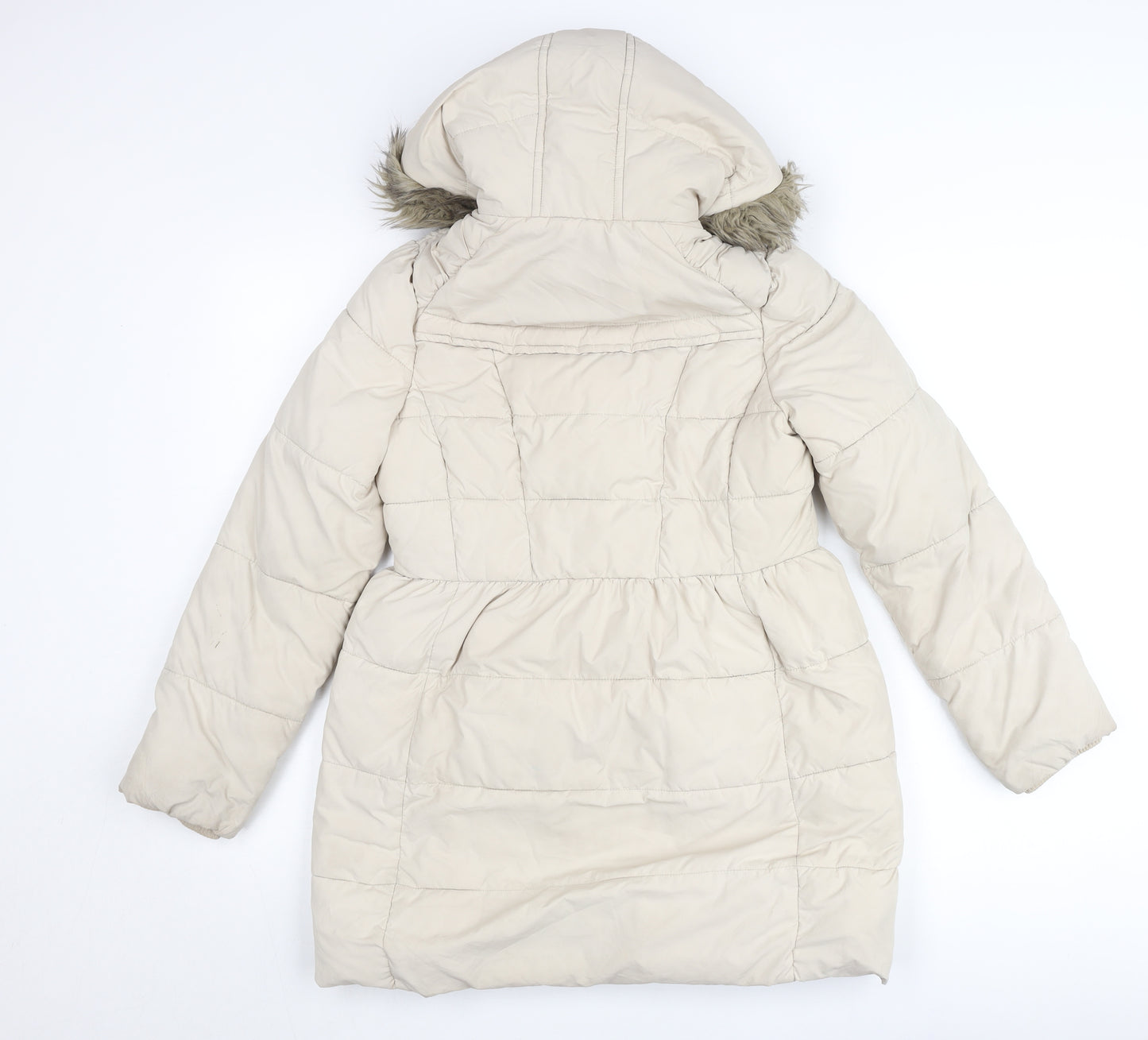 Marks and Spencer Girls Beige Puffer Coat 11-12 Years Hooded Winter Jacket