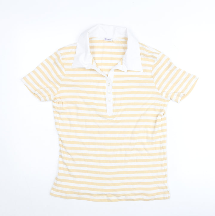 Damart Women’s Yellow White Striped Polo Shirt Size 18 Cotton Blend