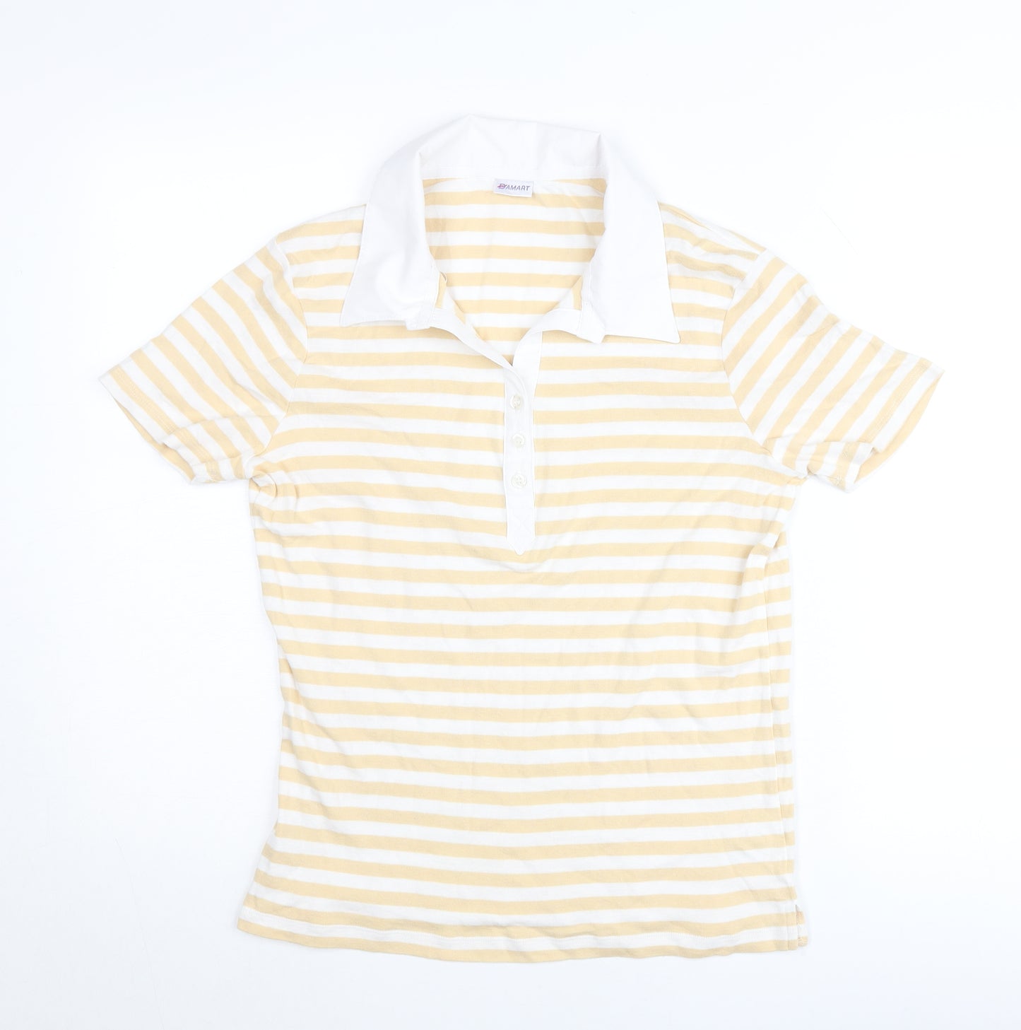 Damart Women’s Yellow White Striped Polo Shirt Size 18 Cotton Blend