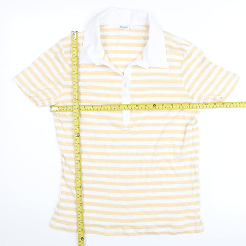 Damart Women’s Yellow White Striped Polo Shirt Size 18 Cotton Blend