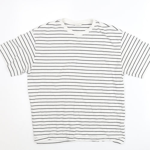 Zara Teens White Striped Cotton T-Shirt XS Crew Neck Casual Top