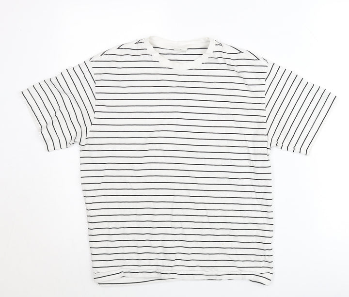 Zara Teens White Striped Cotton T-Shirt XS Crew Neck Casual Top