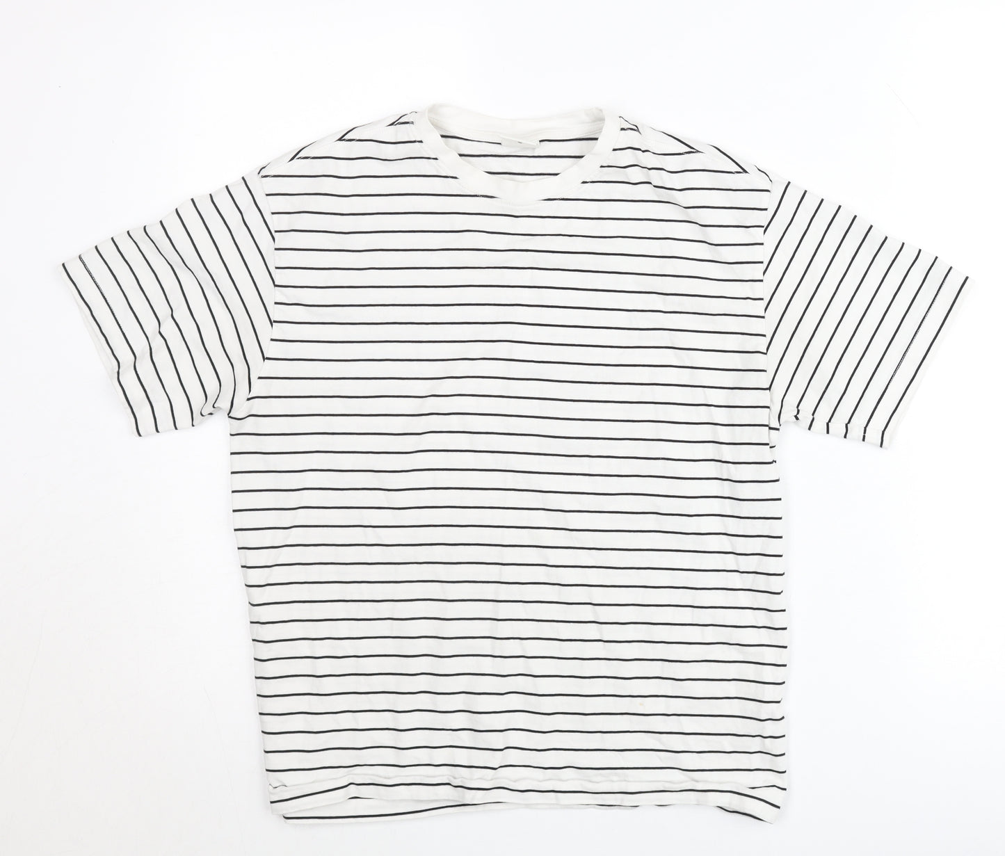 Zara Teens White Striped Cotton T-Shirt XS Crew Neck Casual Top