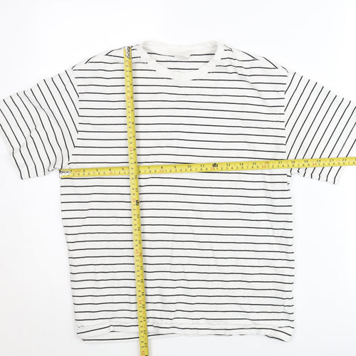 Zara Teens White Striped Cotton T-Shirt XS Crew Neck Casual Top