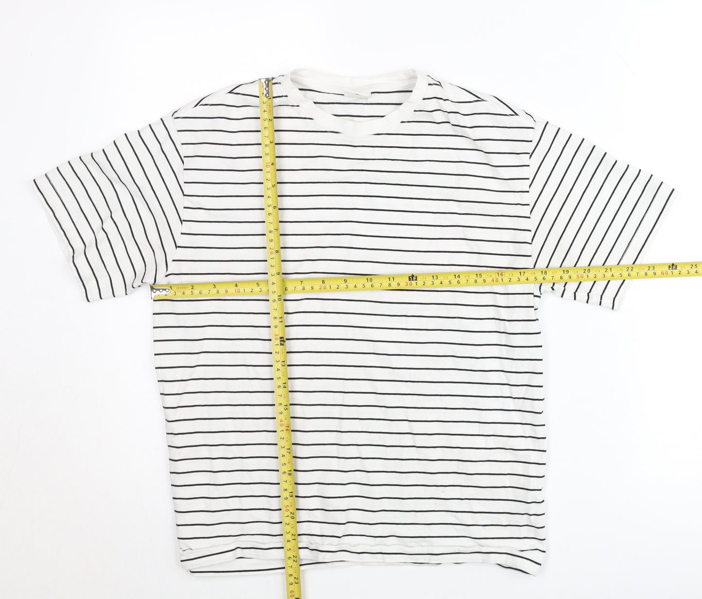 Zara Teens White Striped Cotton T-Shirt XS Crew Neck Casual Top