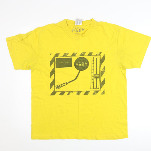 Uneek Men's Yellow Graphic Print T-Shirt Size L Cotton