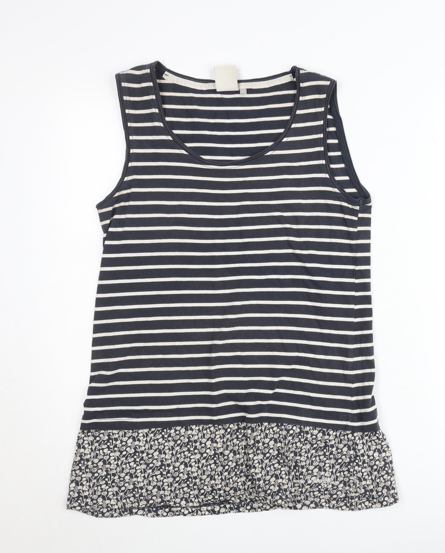 Weird Fish Womens Blue Size 12 Striped Cotton Sleeveless Tank Top