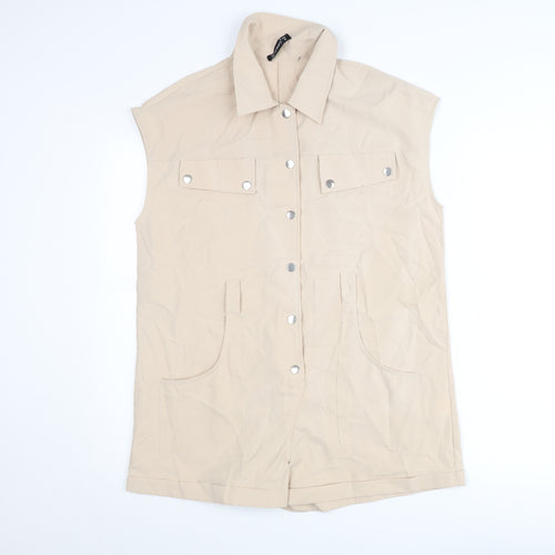 Solinary Womens Beige Sleeveless Collared Playsuit Size S