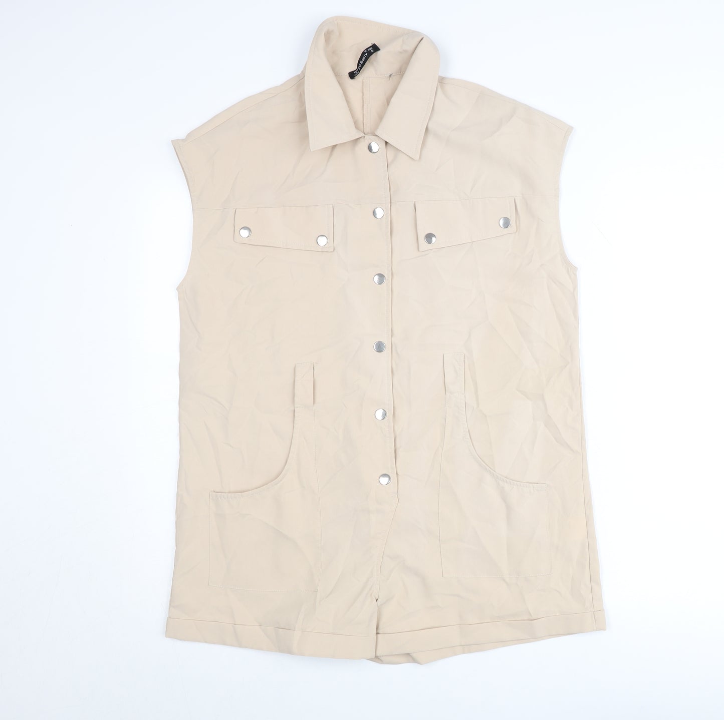 Solinary Womens Beige Sleeveless Collared Playsuit Size S