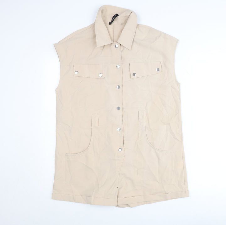 Solinary Womens Beige Sleeveless Collared Playsuit Size S