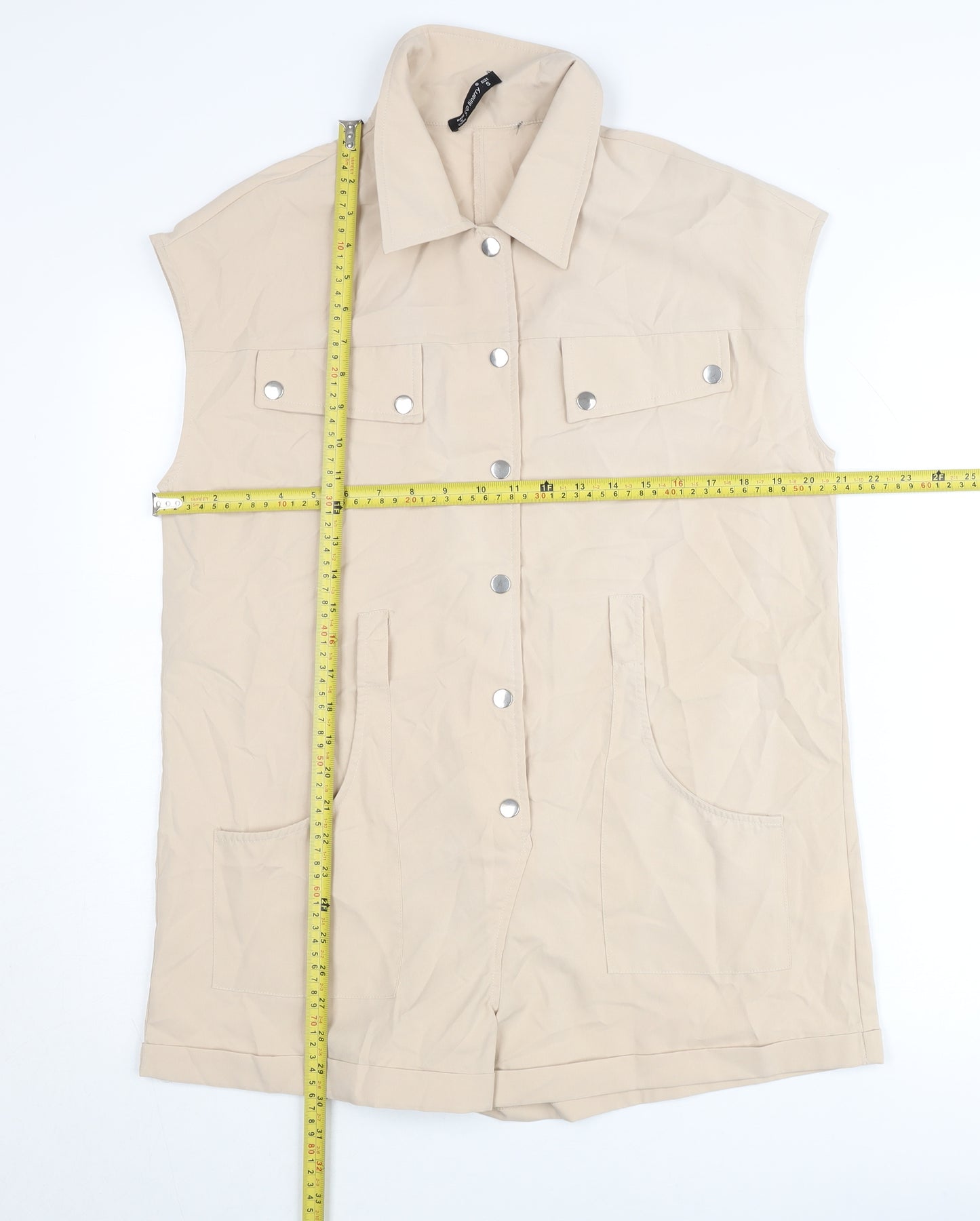 Solinary Womens Beige Sleeveless Collared Playsuit Size S