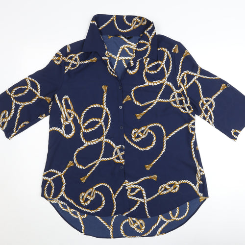 Miladys Womens Blue Nautical Rope Print Button-Up Shirt Size 12