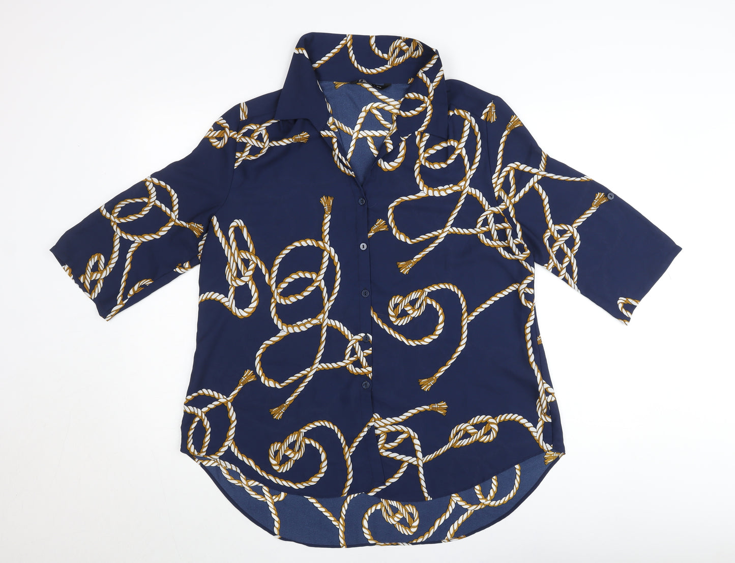 Miladys Womens Blue Nautical Rope Print Button-Up Shirt Size 12