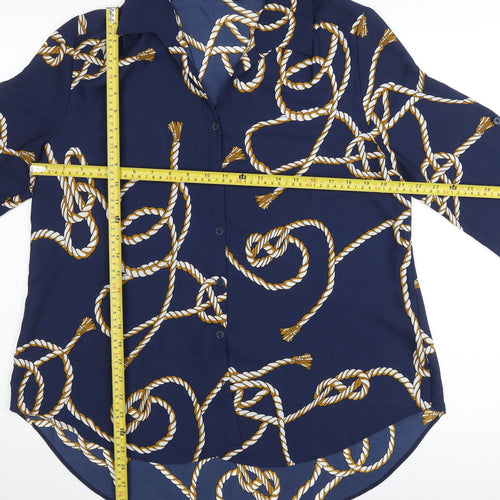 Miladys Womens Blue Nautical Rope Print Button-Up Shirt Size 12