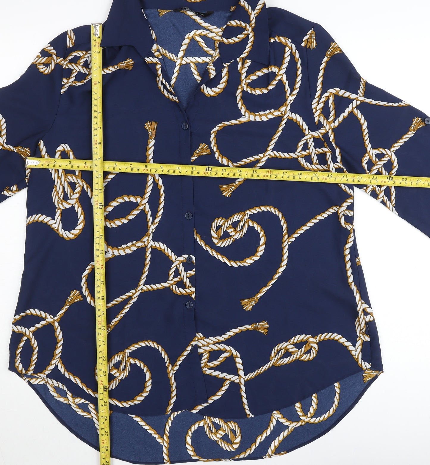 Miladys Womens Blue Nautical Rope Print Button-Up Shirt Size 12