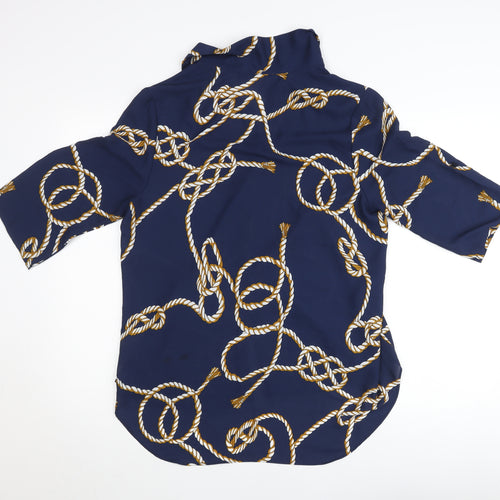 Miladys Womens Blue Nautical Rope Print Button-Up Shirt Size 12