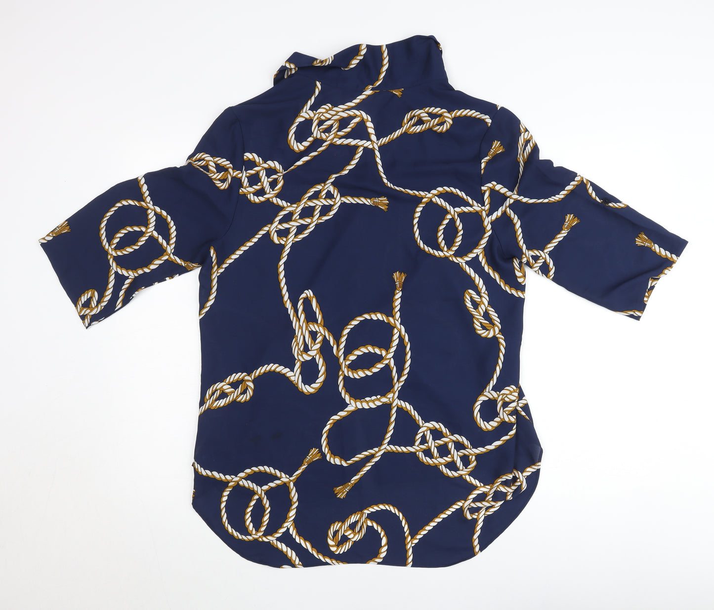 Miladys Womens Blue Nautical Rope Print Button-Up Shirt Size 12