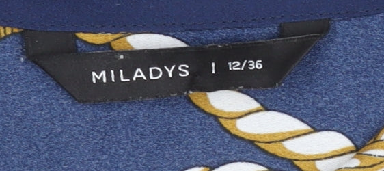 Miladys Womens Blue Nautical Rope Print Button-Up Shirt Size 12