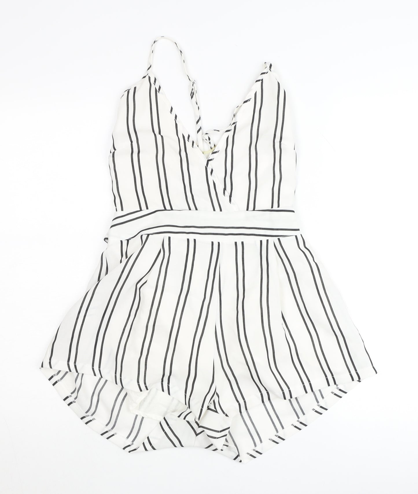 Glamorous Women’s White Striped Belted V-Neck Playsuit Size M