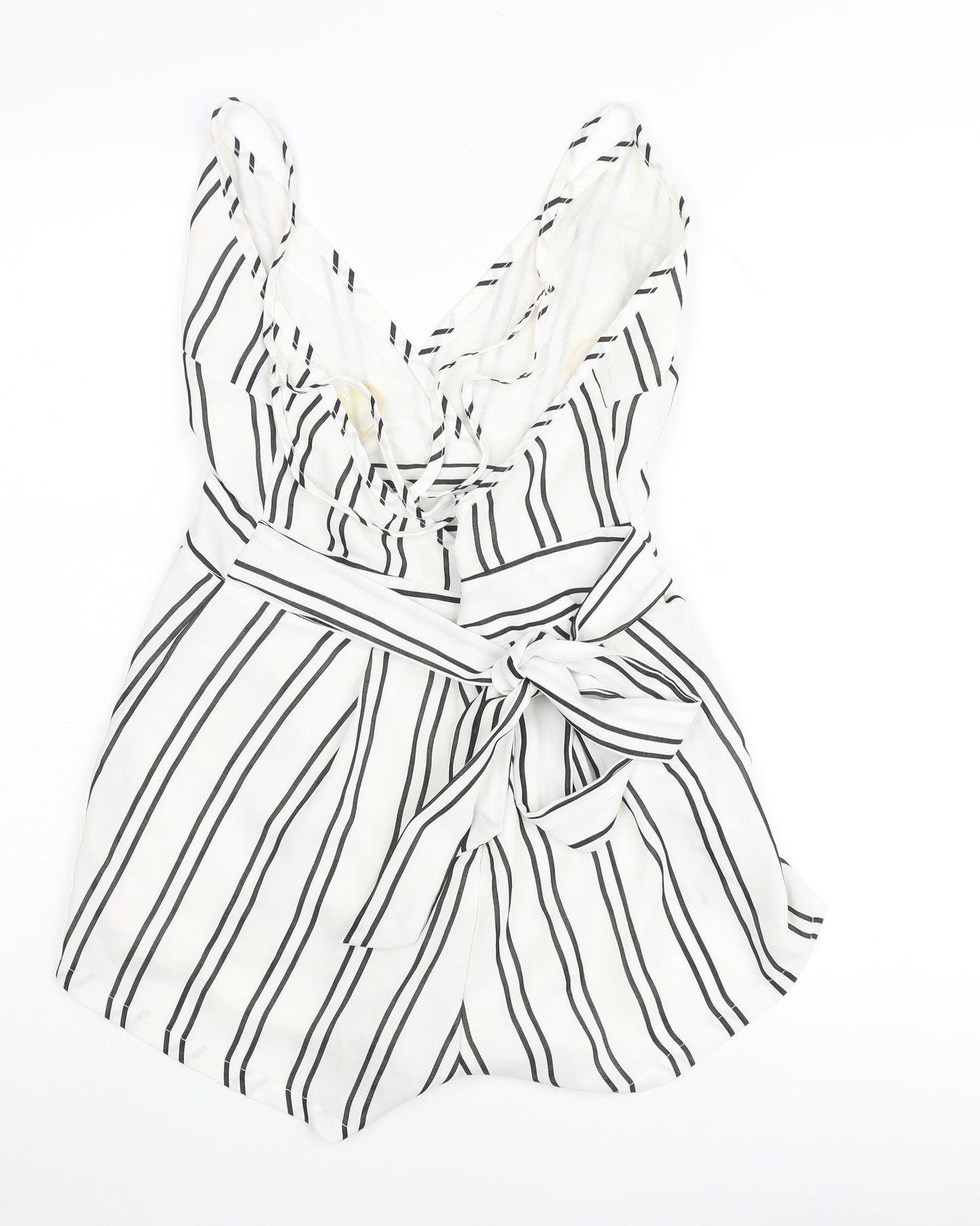 Glamorous Women’s White Striped Belted V-Neck Playsuit Size M