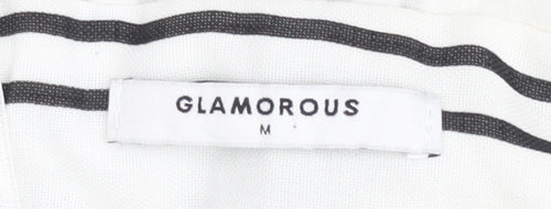 Glamorous Women’s White Striped Belted V-Neck Playsuit Size M