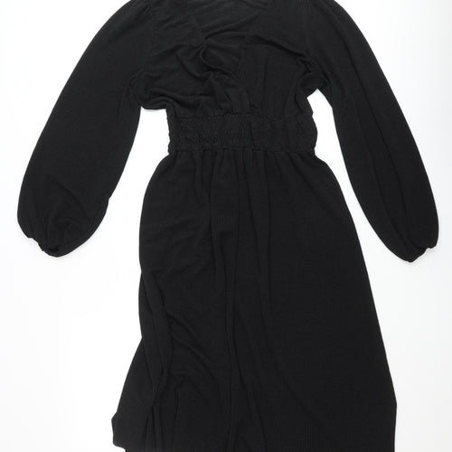 MNG Women’s Black Skater Mini Dress Size S Long Sleeve Ruched