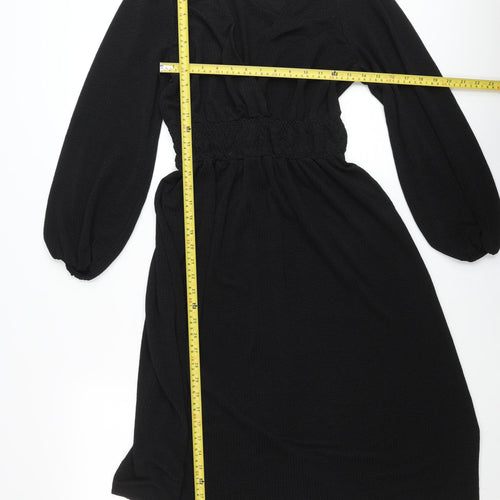 MNG Women’s Black Skater Mini Dress Size S Long Sleeve Ruched