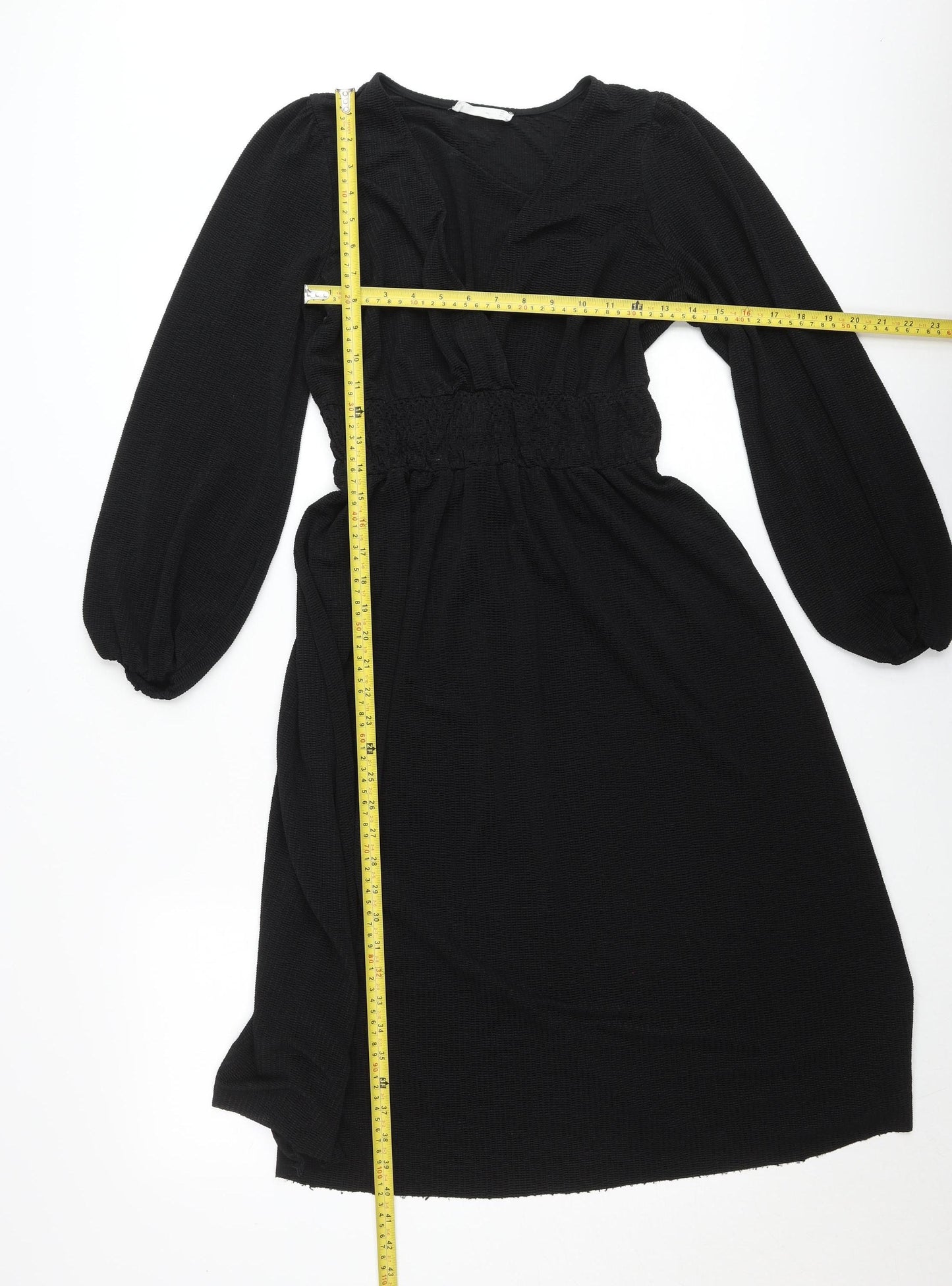 MNG Women’s Black Skater Mini Dress Size S Long Sleeve Ruched