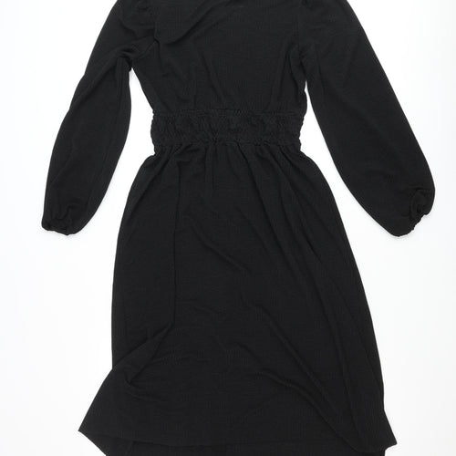 MNG Women’s Black Skater Mini Dress Size S Long Sleeve Ruched