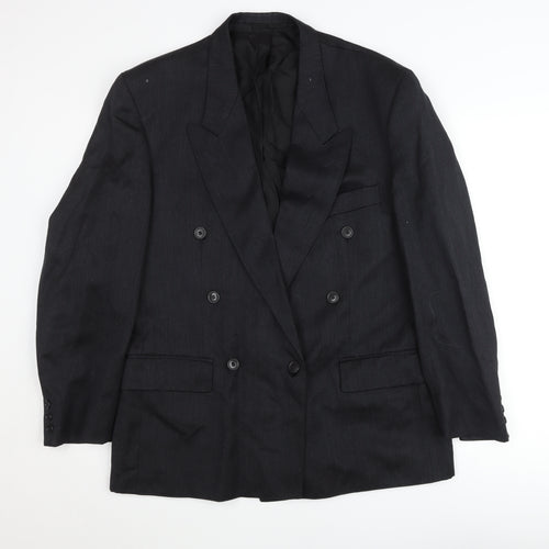 Hector James Mens Grey Wool Double-Breasted Blazer 40 Short