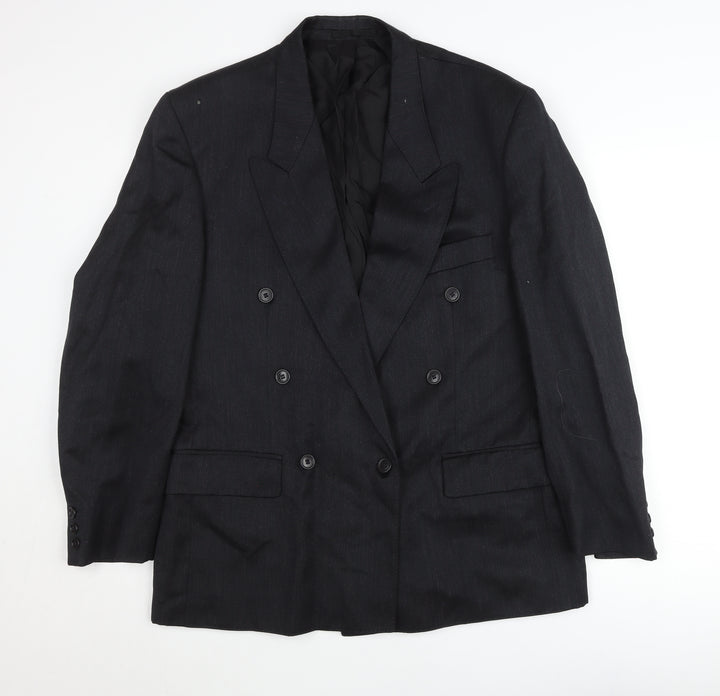 Hector James Mens Grey Wool Double-Breasted Blazer 40 Short
