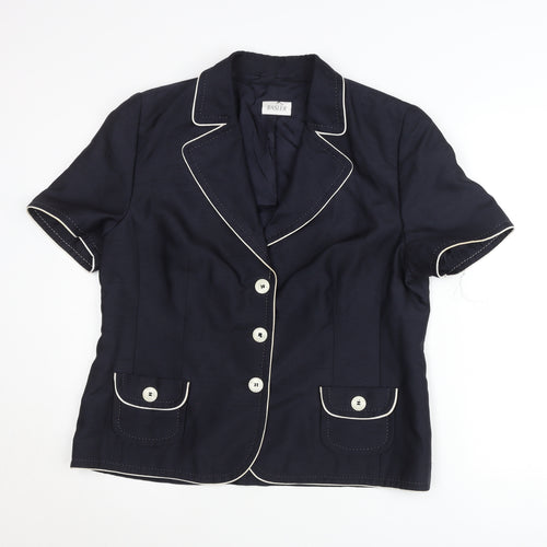 Basler Women Blue Size 16 Short Sleeve Collared Button Blouse