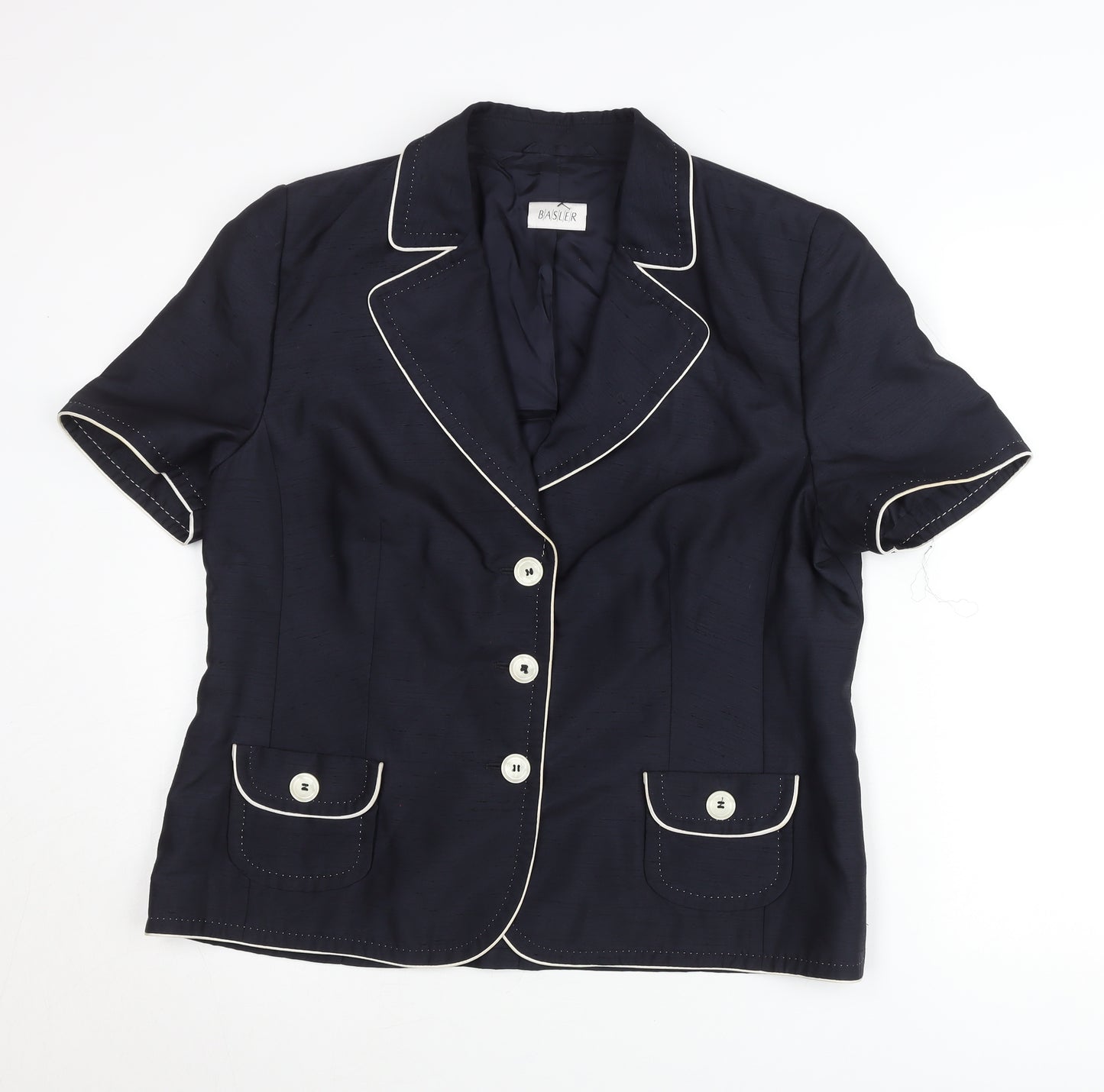 Basler Women Blue Size 16 Short Sleeve Collared Button Blouse