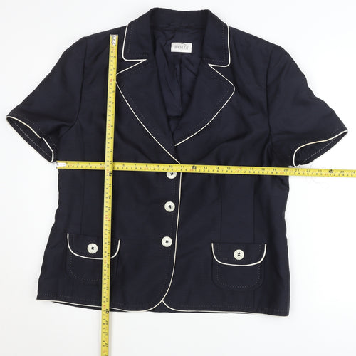 Basler Women Blue Size 16 Short Sleeve Collared Button Blouse