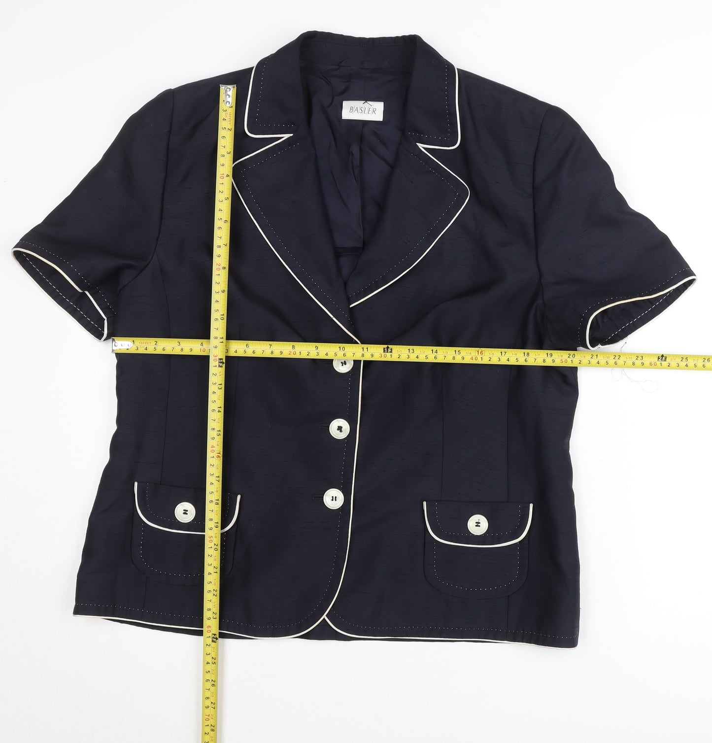 Basler Women Blue Size 16 Short Sleeve Collared Button Blouse