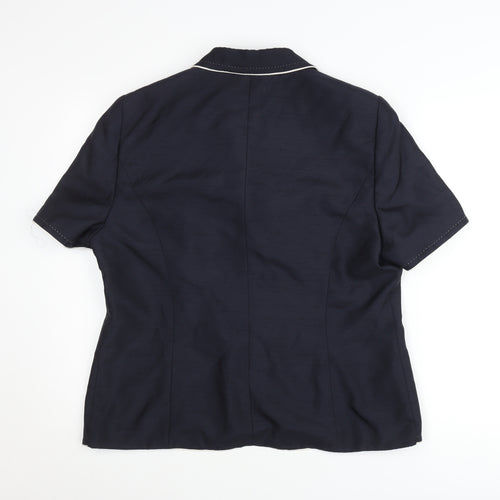 Basler Women Blue Size 16 Short Sleeve Collared Button Blouse