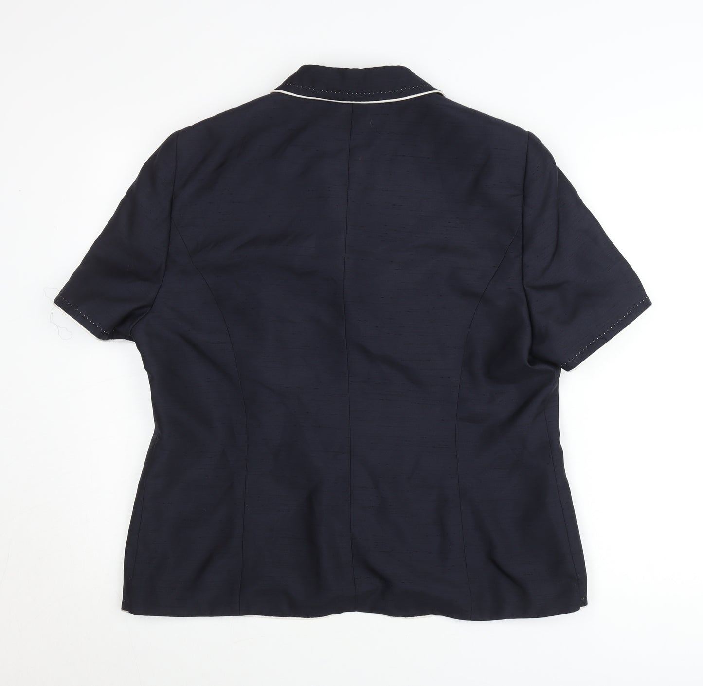 Basler Women Blue Size 16 Short Sleeve Collared Button Blouse