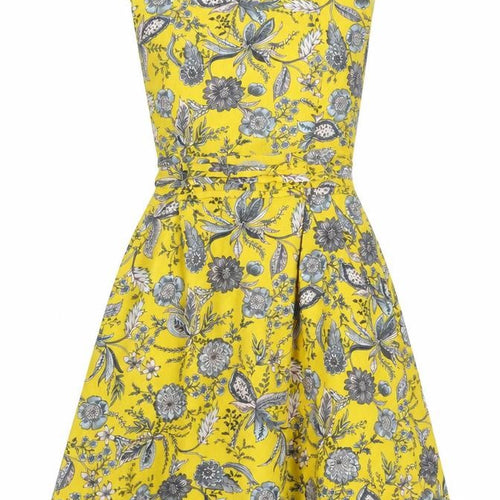 Tenki Women’s Yellow Floral A-Line Belted Sleeveless Dress Size 8