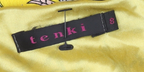 Tenki Women’s Yellow Floral A-Line Belted Sleeveless Dress Size 8