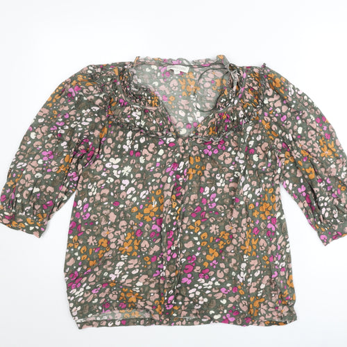 Monsoon Womens Multicoloured Floral Tunic Blouse Size M 3/4 Sleeve Cotton Blend