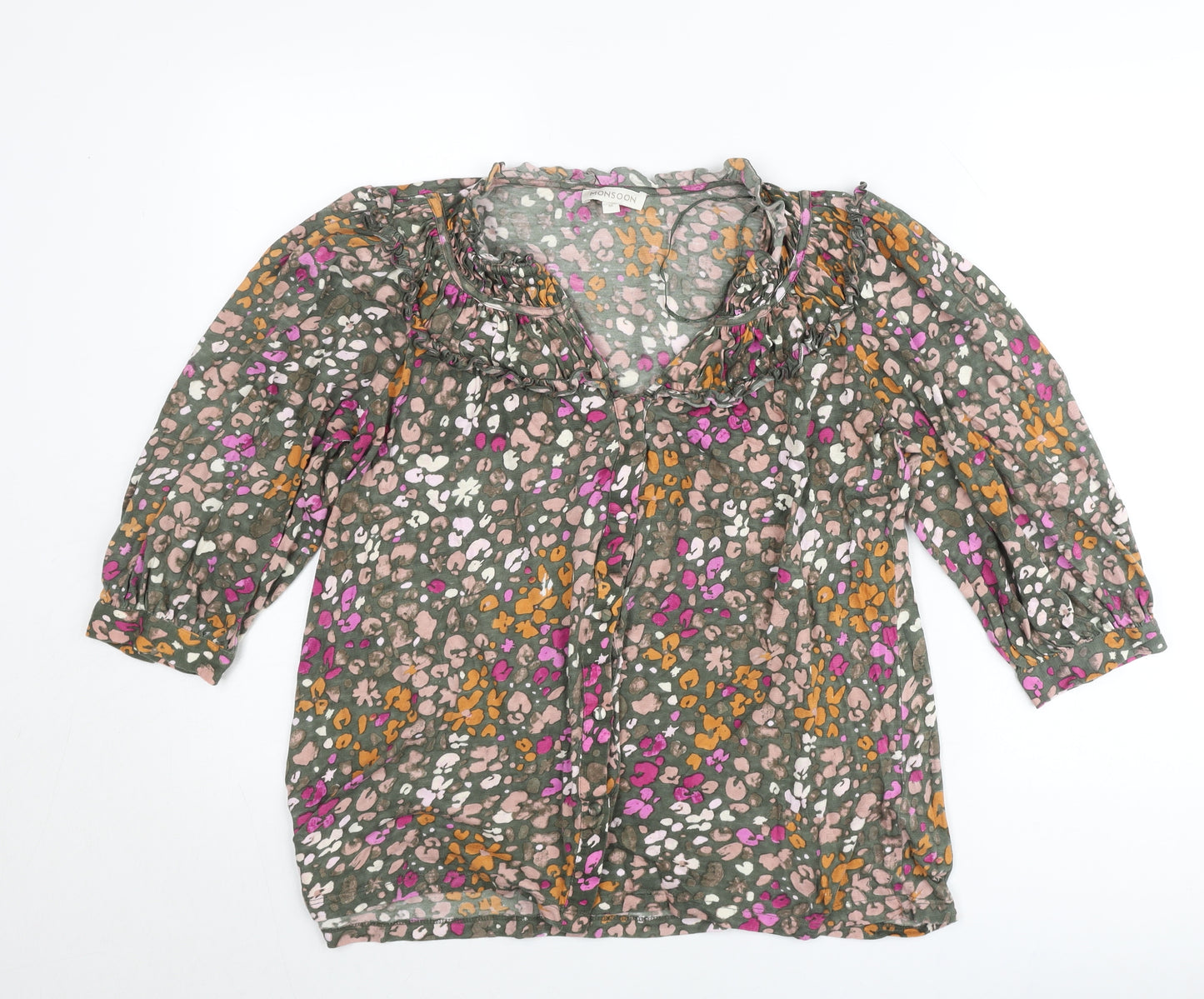 Monsoon Womens Multicoloured Floral Tunic Blouse Size M 3/4 Sleeve Cotton Blend