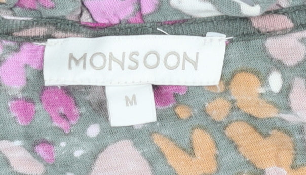 Monsoon Womens Multicoloured Floral Tunic Blouse Size M 3/4 Sleeve Cotton Blend